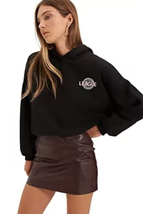 Trendyol Bluza damska z kapturem z sloganem oversize, czarna, XL, Czarny - Bluzy damskie - miniaturka - grafika 1