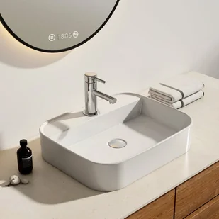 EMKE Umywalka ceramiczna 50x40x11 cm, Prostokątna Umywalka nablatowa z nawierconym otworem na baterię, brylantowa biel - Umywalki EMKE Umywalka ceramiczna 50x40x11 cm, Prostokątna Umywalka nablatowa z nawierconym otworem na baterię, brylantowa biel - Umywalki - miniaturka - grafika 1