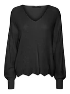 Swetry damskie - VERO MODA Vmnewlexsun Scallop Ls V-Neck Pull Ga sweter damski, czarny, L - miniaturka - grafika 1