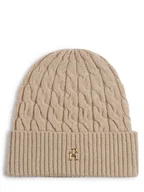 Czapki damskie - Tommy Hilfiger Czapka damska z zawartością wełny Kobiety Wełna beżowy jednolity, ONE SIZE - miniaturka - grafika 1