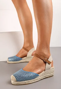 Niebieskie Sandały na Plecionym Koturnie w Stylu Espadryli Sunaia - Sandały damskie - miniaturka - grafika 1