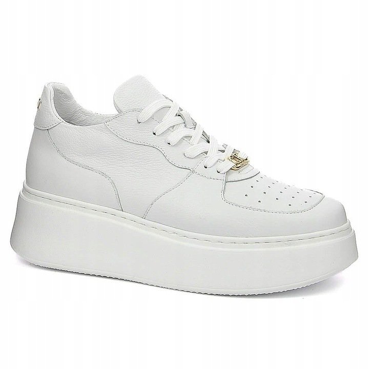 Białe półbuty sneakersy carinii b9016-i81 skóra modne platforma r.39