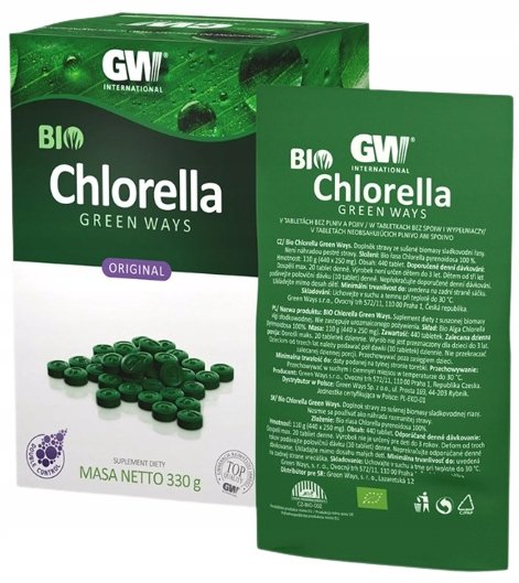Green Ways Bio Chlorella tabletki 330g Oczyszczenie Pyrenoidosa 100% Wit B