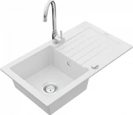 Zlewozmywaki - Mexen Zlewozmywak  Pablo granitowy 1-komorowy z ociekaczem i baterią kuchenną Telma, biały - 6510-20-670200-00 - miniaturka - grafika 1