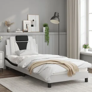Rama łóżka z LED, biało-czarna, 90x190 cm, sztuczna skóra Lumarko! - Łóżka - miniaturka - grafika 4