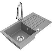 Zlewozmywaki z baterią - Mexen Pablo zlewozmywak granitowy 1-komorowy z ociekaczem i baterią kuchenną Elia, szary - miniaturka - grafika 1