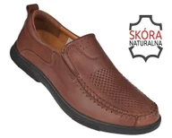 Mokasyny męskie - Skórzane mokasyny męskie półbuty wsuwane CY140 brązowe roz. 44 - miniaturka - grafika 1