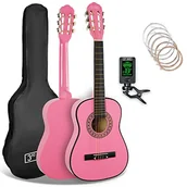 Gitary klasyczne - 3rd Avenue Hiszpańska gitara klasyczna Kids od 3rd Avenue, w rozmiarze 1/2, dla początkujących, struny nylonowe, futerał, struny, stroik cyfrowy – w kolorze różowym - miniaturka - grafika 1