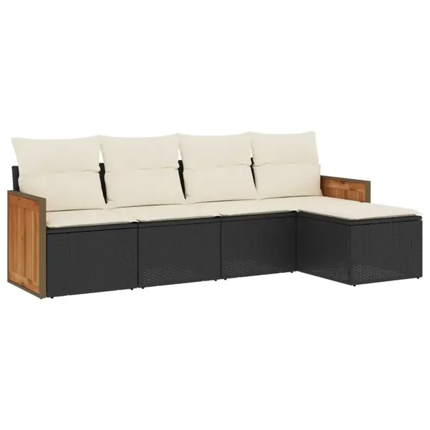 Zestaw mebli ogrodowych modułowych z poduszkami, czarny, rattan PE, 55 x 6