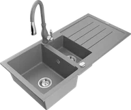 Zlewozmywaki z baterią - Mexen Andres zlewozmywak granitowy 1,5-komorowy z ociekaczem i baterią kuchenną Savita, szary - 6515-71-672601-71 - miniaturka - grafika 1