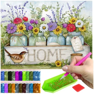 Haft Diamentowy 30x40 Diamond Painting mozaika Kolorowe kwiaty w słoikach zestaw akcesoria - Zabawki kreatywne - miniaturka - grafika 1