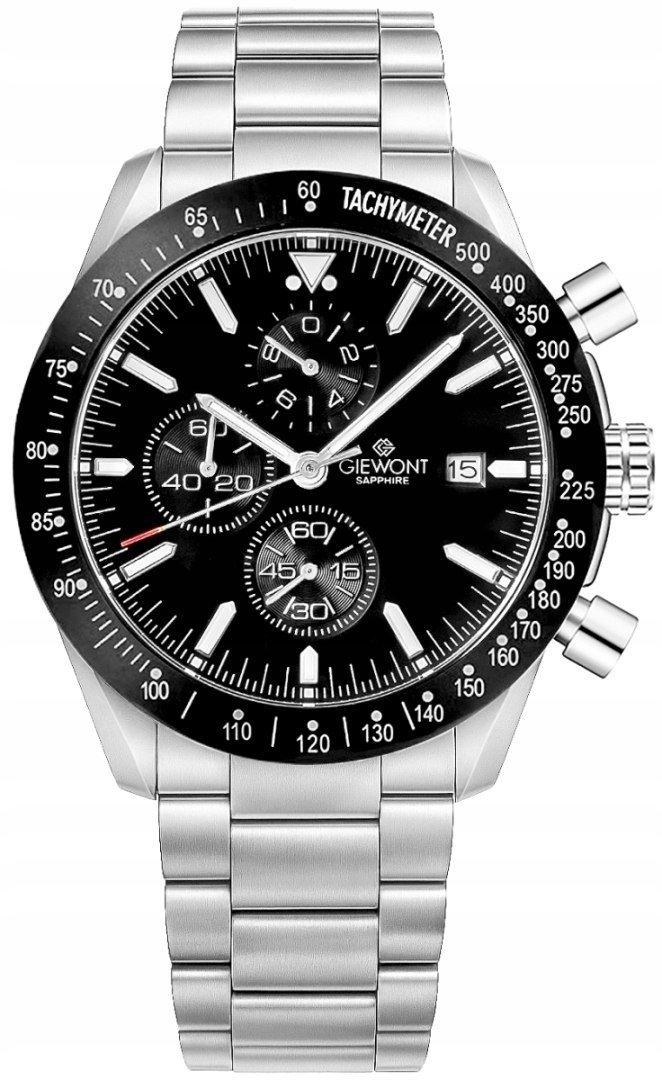 Zegarek Giewont Zegarek Męski Chronograph Sapphire Srebrno Czarny GW8720-B2