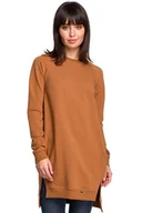 Bluzy damskie - Karmelowa Długa Nierozpinana Bluza z Rozporkami - MOE - miniaturka - grafika 1