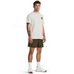 Męskie spodenki treningowe Under Armour Project Rock 5" Woven Short - oliwkowe/khaki - UNDER ARMOUR - Spodnie sportowe męskie - miniaturka - grafika 1