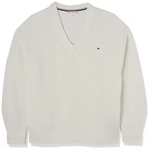 Tommy Hilfiger Damski sweter V-NK z bawełny prążkowanej dzianiny, ecru, XXS - Swetry damskie - miniaturka - grafika 1