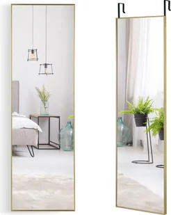 COSTWAY Lustro ścienne z hakami do zawieszania o regulowanej wysokości 37 x 120 cm Lustro wiszące (złote) - Lustra - miniaturka - grafika 1