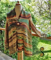 Swetry damskie - UNIKAT - cienki ręcznie dziergany kardigan / płaszczyk / narzutka ONE SIZE - miniaturka - grafika 1