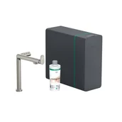 Baterie kuchenne - Hansgrohe Aqittura M91 SodaSystem 240 Bateria kuchenna wysoka z filtrem stal szlachetna Finish 76837800 - miniaturka - grafika 1