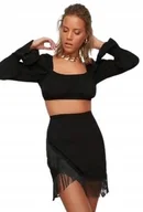 Spódnice - TRENDYOL CZARNA SPÓDNICA Z FRĘDZLAMI I ASYMETRYCZNYM DOŁEM 38 5AA - miniaturka - grafika 1