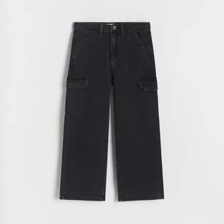 Spodnie i spodenki dla dziewczynek - Reserved - Jeansy wide leg z kieszeniami - Czarny - grafika 1