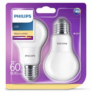 Philips bańka E27 8W 60W WW 2-pak - Żarówki LED - miniaturka - grafika 1