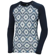 Bluzy sportowe damskie - Helly Hansen, Lifa Merino Midweight Graphic Crew, bluza, damska, granatowy - miniaturka - grafika 1