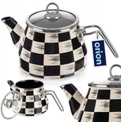 Czajniki na gaz - Czajnik Emaliowany ORION SZACHOWNICA 2 L ze Szklaną Pokrywką Indukcja - miniaturka - grafika 1