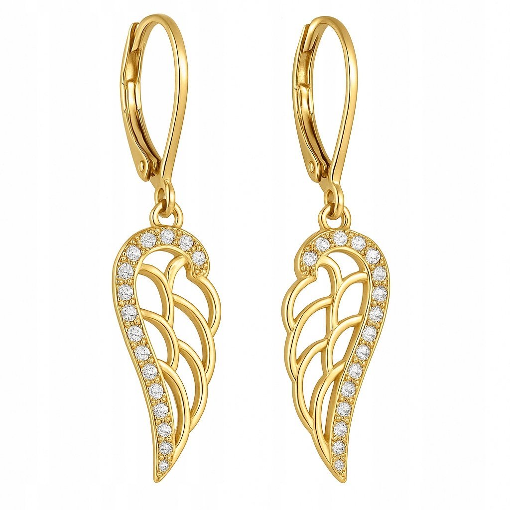 ZŁOTE KOLCZYKI DAMSKIE SKRZYDŁA Z CYRKONIAMI