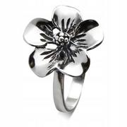 Obrączki ślubne - Srebrny Pierścionek Duży Kwiat Kwiatek Płatki 925 - miniaturka - grafika 1