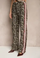 Spodnie damskie - Beżowo-Brązowe Szerokie Bawełniane Jeansy z Lampasami Anilora - miniaturka - grafika 1