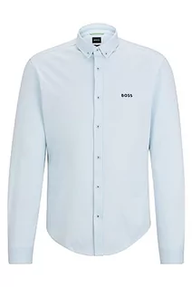 Koszule męskie - BOSS BIADO R Regular -Fit męska koszula z bawełny piqué-jersey z kołnierzem na guziki, Open Blue, L - grafika 1