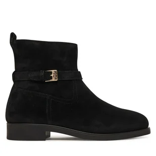 Botki Tommy Hilfiger Th Buckle Riding Suede Bootie FW0FW09047 Czarny - Botki damskie - miniaturka - grafika 1