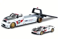 Samochody i pojazdy dla dzieci - MAISTO 2021 FORD GT + LAWETA HERITAGE EDITION BIAŁY 1:64 - miniaturka - grafika 1