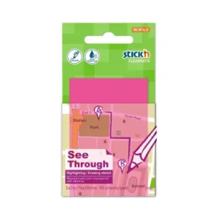 Stickn Notes samoprzylepny 51x76mm przezroczysty 50K róż - Etykiety samoprzylepne i bloki etykiet - miniaturka - grafika 1