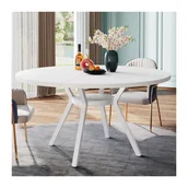 Stoły - Tribesigns Okrągły stół do jadalni z blatem z MDF, 120 * 120 * 75 cm, z czterema metalowymi nogami, biały, idealny w stylu retro skandynawskim (biały) - miniaturka - grafika 1