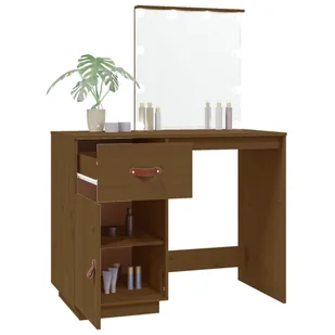 Lumarko Toaletka z LED, miodowy brąz, 95x50x133,5 cm, drewno sosnowe - Toaletki - miniaturka - grafika 6