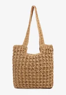 Torebki damskie - Ciemnobeżowa Torebka Plażowa Typu Shopper w Stylu Boho Galira - miniaturka - grafika 1