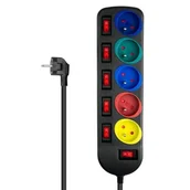 Listwy zasilające - DPM Przedłużacz z wyłącznikami PPS50 5 gniazd/1,5 m Czarny - miniaturka - grafika 1