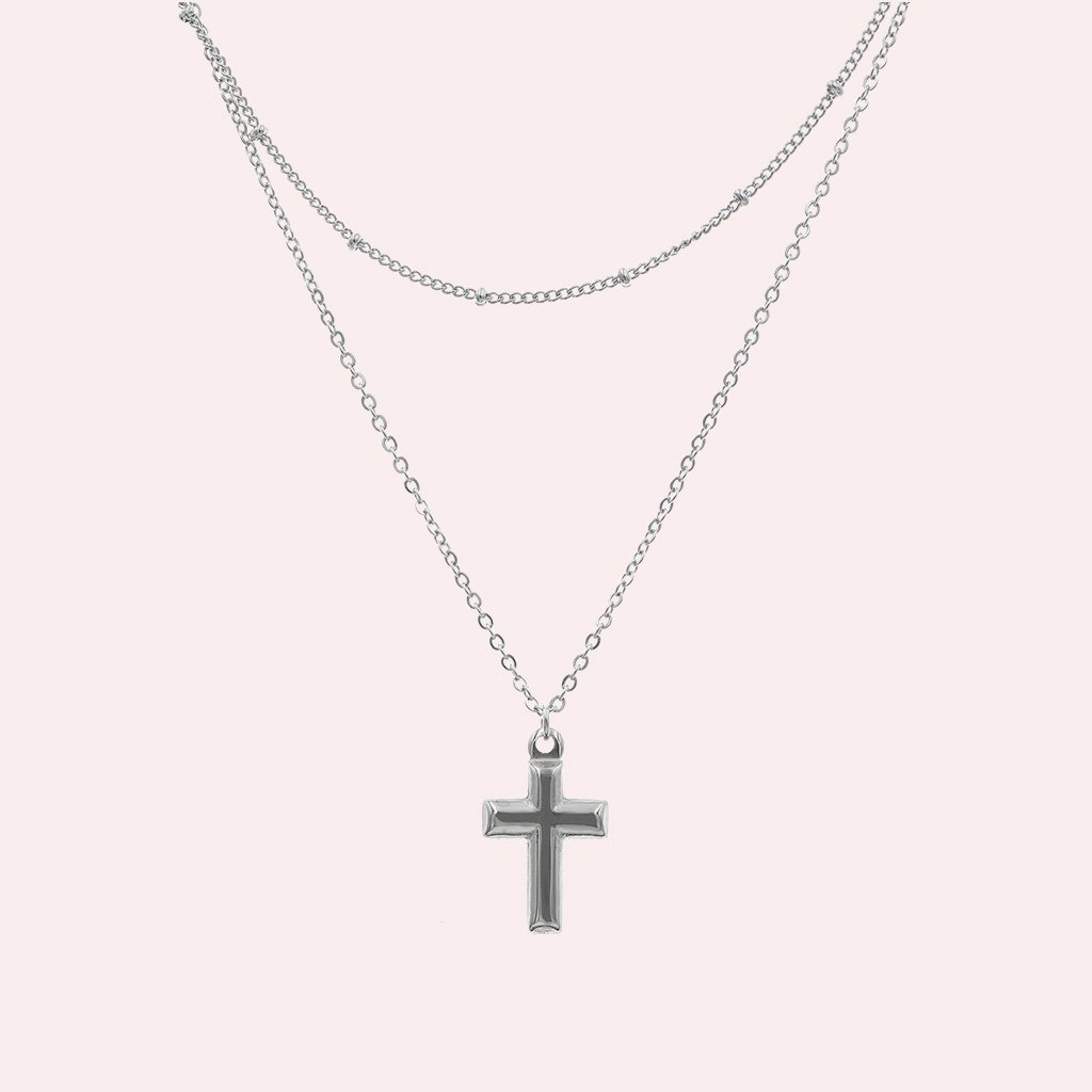 Naszyjnik łańcuszek celebrytka KRZYŻYK podwójny sr