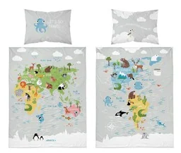 Detexpol Pościel bawełniana 90x120 mapa świata szara 3961 B Mayamoo 105 - Pościel dla dzieci - miniaturka - grafika 1