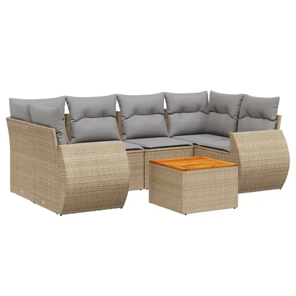 Zestaw mebli ogrodowych modułowych beżowych z poduszkami, rattan PE 62 x