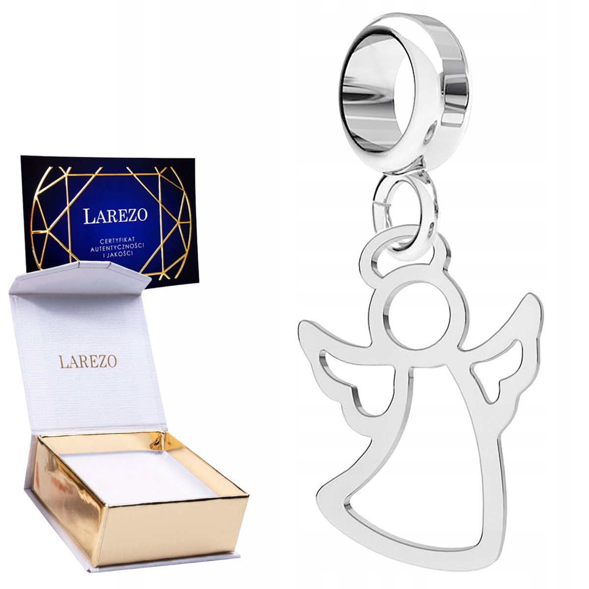 CHARMS SREBRNY Wiszący Ażurowy Anioł Stróż Blaszka Aniołek Niebo SREBRO 925