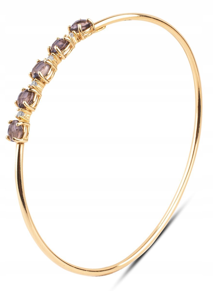 ZŁOTA SZTYWNA BRANSOLETKA Z BIAŁYMI I BRĄZOWYMI KAMIENIAMI MARRONE 14KT 585