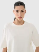 Koszulki i topy damskie - 4F T-shirt regular z waflowej dzianiny damski - biały L - miniaturka - grafika 1