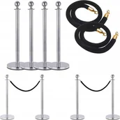 Wyposażenie miejsc publicznych - ZESTAW 4 SŁUPKI ODGRADZAJĄCE HOTELOWE SREBRNE + 2 LINY CZARNE FOTOBUDKA - miniaturka - grafika 1
