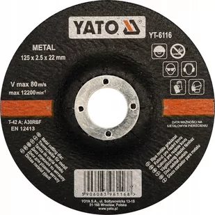 Yato Tarcza do cięcia metalu, wypukła 125x2,5x22 mm YT-6116 - Tarcze do pił - miniaturka - grafika 1