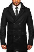 Płaszcze męskie - Czarny długi dwurzędowy płaszcz męski zimowy Denley 79B3-073 - miniaturka - grafika 1