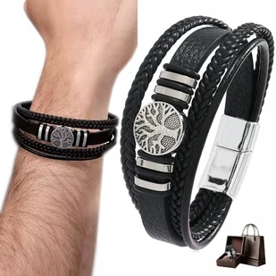 SKÓRZANA BRANSOLETKA PLECIONA MĘSKA PREMIUM RZEMIEŃ SKÓRA NATURALNA - Bransolety męskie - miniaturka - grafika 1