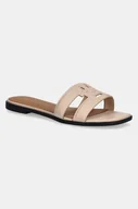 Klapki i japonki damskie - Tommy Hilfiger klapki skórzane TH LOGO STRAP MULE damskie kolor beżowy FW0FW08671 - miniaturka - grafika 1