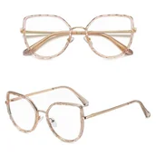 Okulary korekcyjne, oprawki, szkła - Damskie kocie okulary zerówki do komputera BLUE LIGHT z flexami 25137B peach/gold - miniaturka - grafika 1